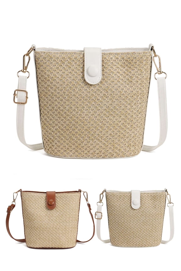 Straw Bags Straw Handbags For Summer Beach Crossbody Bag Woman Woven Shoulder Handbag (White)
