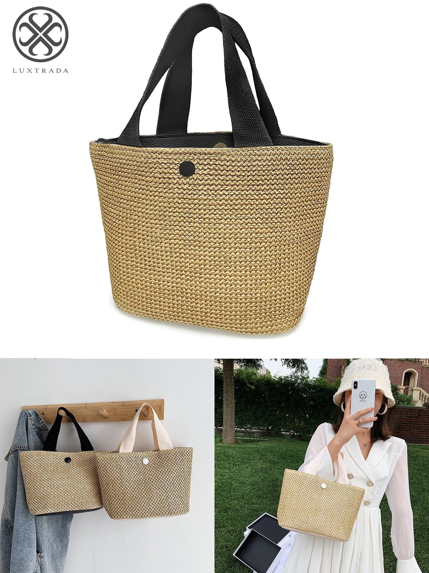 HOMEMAXS Women Straw Shoulder Bag Fashion Round Wooden Handle Handbag Brand Designer  Summer Beach Travel Bags Tote Handbag 