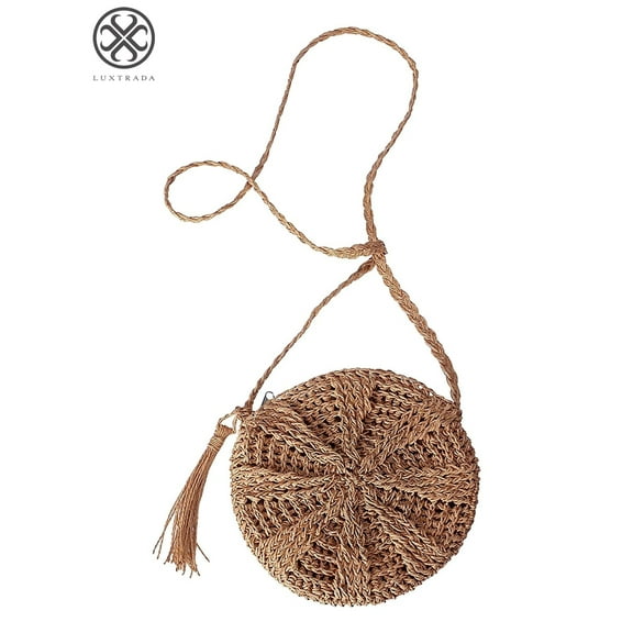 Luxtrada Straw Crossbody Bag Women Summer Beach Shoulder Bag Handmade Woven Purse with Tassel