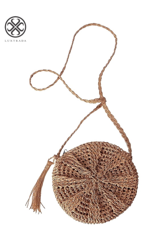 Straw Crossbody Bag Women Summer Beach Shoulder Bag Handmade Woven Purse with Tassel