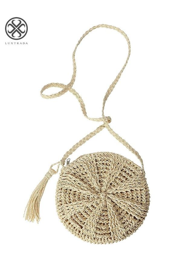 Straw Crossbody Bag Women Summer Beach Shoulder Bag Handmade Woven Purse with Tassel