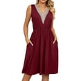 thumbnail image 1 of Luxtrada Summer Dresses for Women, Bohemian Midi Dresses Solid Color Lace Stitch V-Neck Sleeveless Retraction Waist Sundresses (Red,2XL), 1 of 9