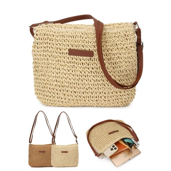 Luxtrada Summer Straw Crossbody Bag Women Beach Woven Shoulder Handbag Purse For Women (Beige)