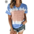 thumbnail image 1 of Luxtrada Summer Women Tee Shirts Gradient Print Tops Women Ladies Short Sleeve Loose Casual T-shirt Round Neck Tunic Tops(Blue,XL), 1 of 6
