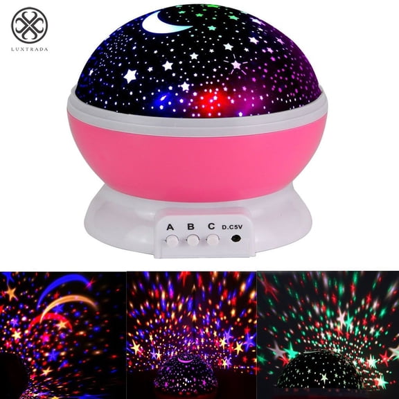 Luxtrada Sun And Star Moon projector rotating night Light Lamp for kids to sleep 4 LED Bead 360 Degree Romantic Rotating Night Sky Cosmos Star Projector for Christmas And Bedroom Living Room (Pink)