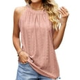 thumbnail image 1 of Luxtrada Tank Top for Women Loose Fit High Neck Sleeveless Halter Tops Casual Pleated Eyelet Summer Flowy Cami Shirts Blouse (Pink,XL), 1 of 7