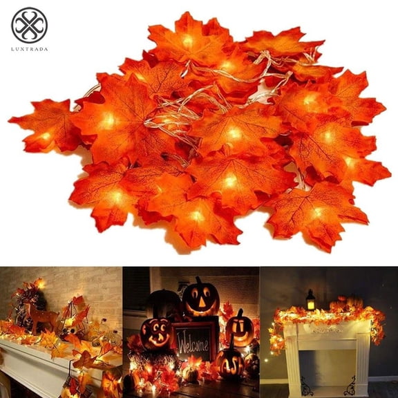 Luxtrada Thanksgiving Decorations Lighted Fall Garland, 20 LED Maple Leaf String Lights, Battery Powered Harvest Fall Garlands String Light, Perfect Decoration for Autumn Halloween Christmas (Warm)