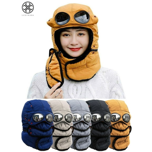 Luxtrada Thermal Winter Trapper Hat with Glasses Ski Hunting Trapper Hat Autumn Winter Cycling Windproof Outdoor Cap (Yellow)