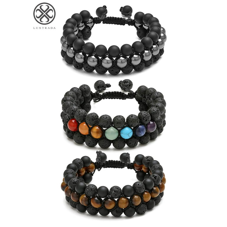 Luxtrada Three-row Chakra Healing Bracelet Handmade Volcanic