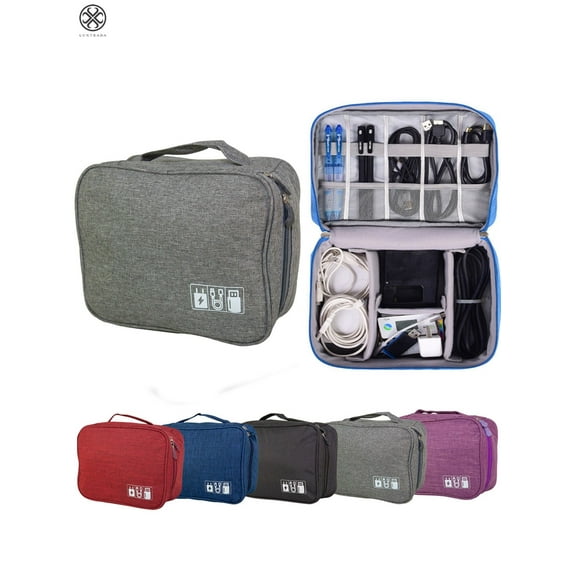 Luxtrada Travel Cable Cord Organizer Bag, Electronic Accessories Travel Organizer Bag Waterproof USB Cable Storage Bag for Charging Cable, Cellphone ,Charger and more (Gray)