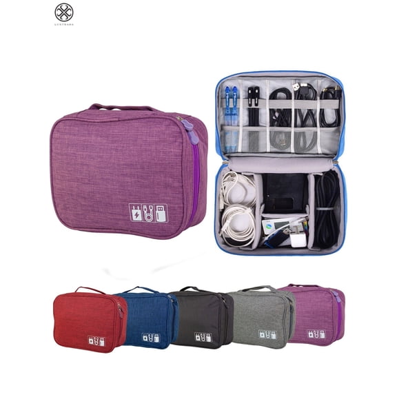 Luxtrada Travel Cable Cord Organizer Bag, Electronic Accessories Travel Organizer Bag Waterproof USB Cable Storage Bag for Charging Cable, Cellphone ,Charger and more (Purple)