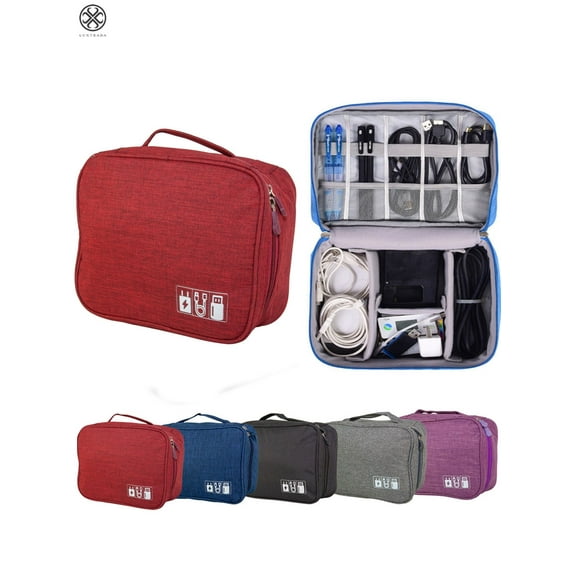 Luxtrada Travel Cable Cord Organizer Bag, Electronic Accessories Travel Organizer Bag Waterproof USB Cable Storage Bag for Charging Cable, Cellphone ,Charger and more (Red)