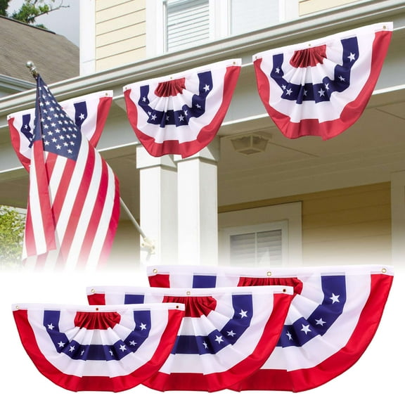 Luxtrada USA Pleated Fan Flag American US Bunting Flags - indoor/outdoor, vibrant colors, brass grommets (1 Pack)