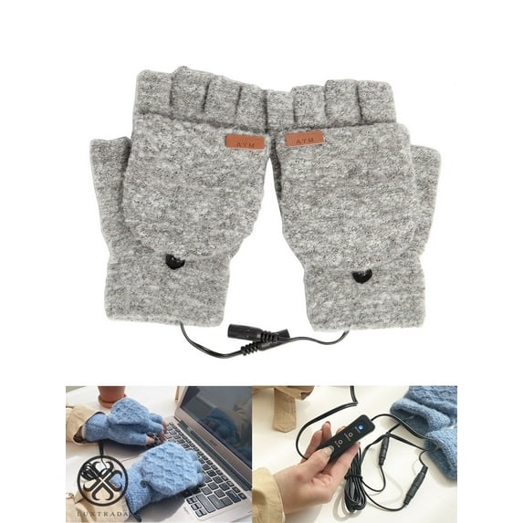 Luxtrada USB Heated Gloves, Men Women Winter Warm Electric Heating Gloves Mitten, 3 Temperature Settings