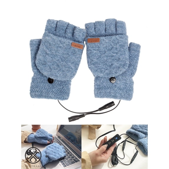 Luxtrada USB Heated Gloves, Men Women Winter Warm Electric Heating Gloves Mitten, 3 Temperature Settings