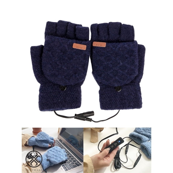Luxtrada USB Heated Gloves, Men Women Winter Warm Electric Heating Gloves Mitten, 3 Temperature Settings