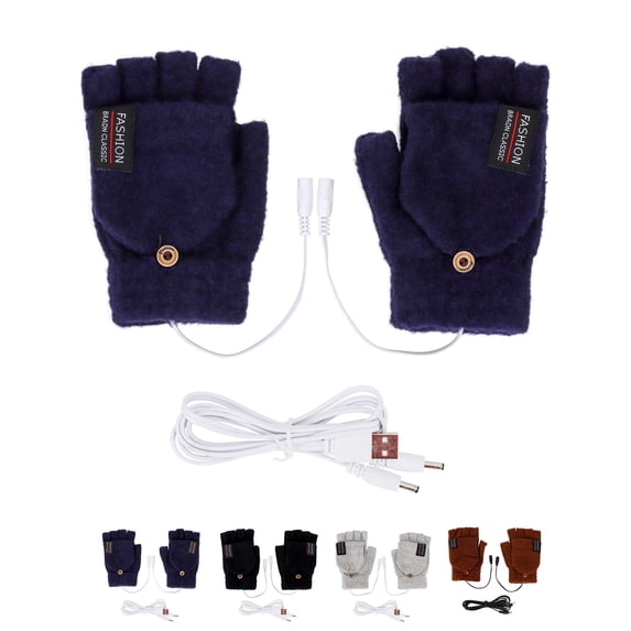 Luxtrada USB Heated Gloves for Women & Men, Winter Warm Laptop Gloves, Finger Clamshell Knitting Heating Gloves (Navy)