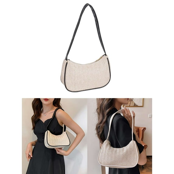 Luxtrada Underarm Bag Armpit Bag Straw Bag Fashion Handbag for Women (Black)