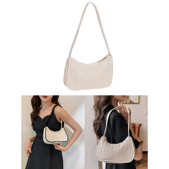 Luxtrada Underarm Bag Armpit Bag Straw Bag Fashion Handbag for Women (White)