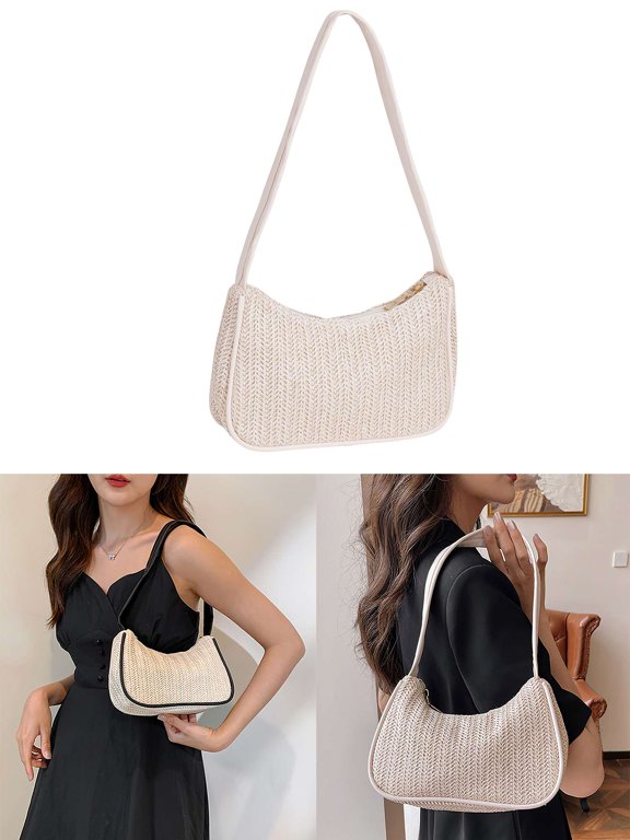 Underarm Bag Armpit Bag Straw Bag Fashion Handbag for Women (White)