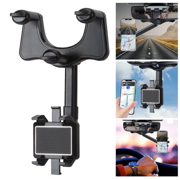 Luxtrada Universal 360 Car Mount Holder Phone Stand Rear-view Mirror Clip for iPhone Samsung Cell Phone GPS , Black