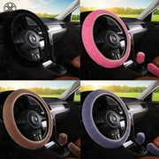 Luxtrada Universal 3Pcs/Set Woolen Winter Soft Warm Fuzzy Steering Wheel Cover Long Plush Handbrake Car Accessory