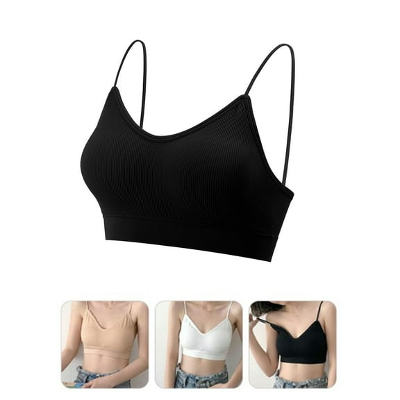 Luxtrada V Neck Cami Bra Bralettes for Women Padded Seamless Bralette (Black,M)