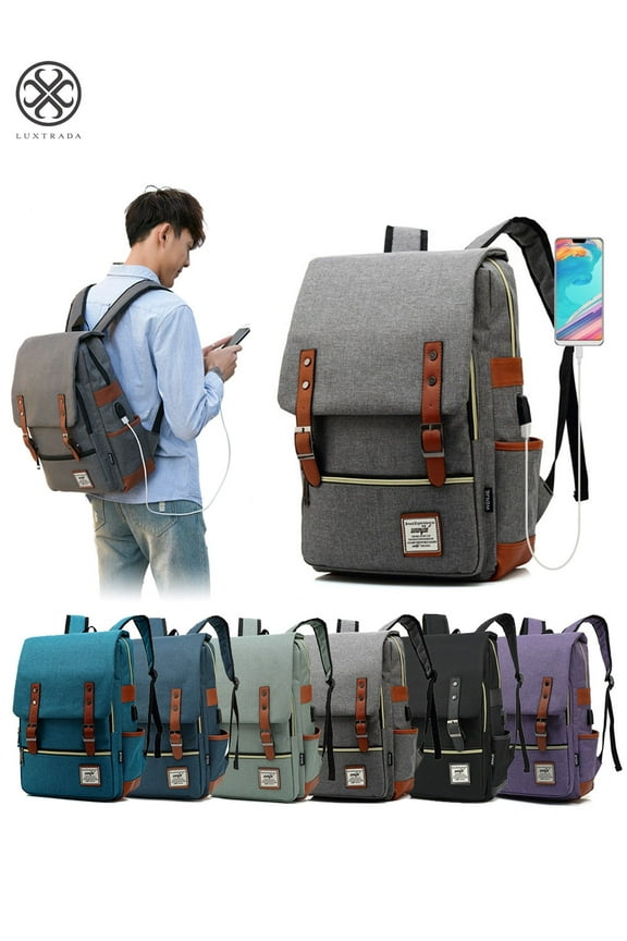 Vintage Laptop Backpack for Women Men, School College Backpack Travel Backpack with USB Charging Port Fashion Backpack (Light Grey)