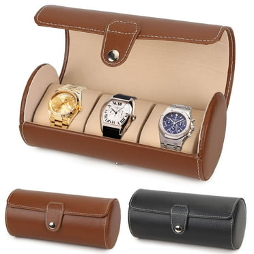 Luxtrada Watch Roll Display Box Leather Travel Case Wrist Watches 3-Slot Storage Pouch (Black)