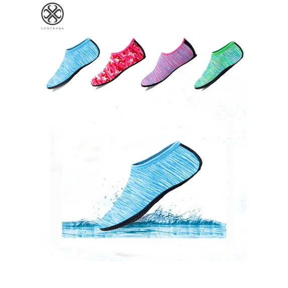 Luxtrada Water Shoes Barefoot Quick-Dry Aqua Water Socks Slip-on for Men Women Fit Beach Swim Diving Surfing and Yoga Exercise "Line Blue, XL"