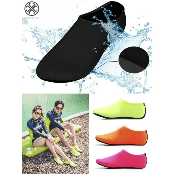 Luxtrada Water Shoes Barefoot Quick-Dry Aqua Water Socks Slip-on for Men Women Kids Fit Beach Swim Diving Surfing and Yoga Exercise "Black, XL"