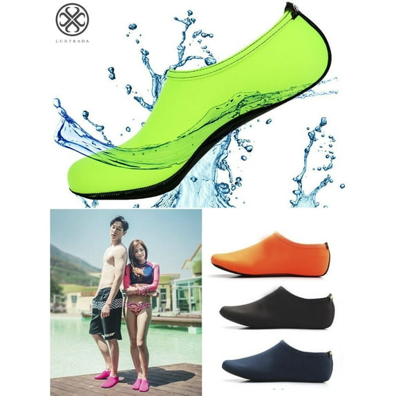Luxtrada Water Shoes Barefoot Quick-Dry Aqua Water Socks Slip-on for Men Women Kids Fit Beach Swim Diving Surfing and Yoga Exercise "Green, 2XL"