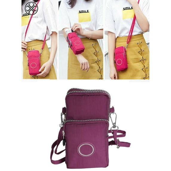 Luxtrada Waterproof Nylon Crossbody Cell Phone Purse Smartphone Wallet Bag for Women Compatible with All Smartphones Up to 6.5inch (Rose Red)