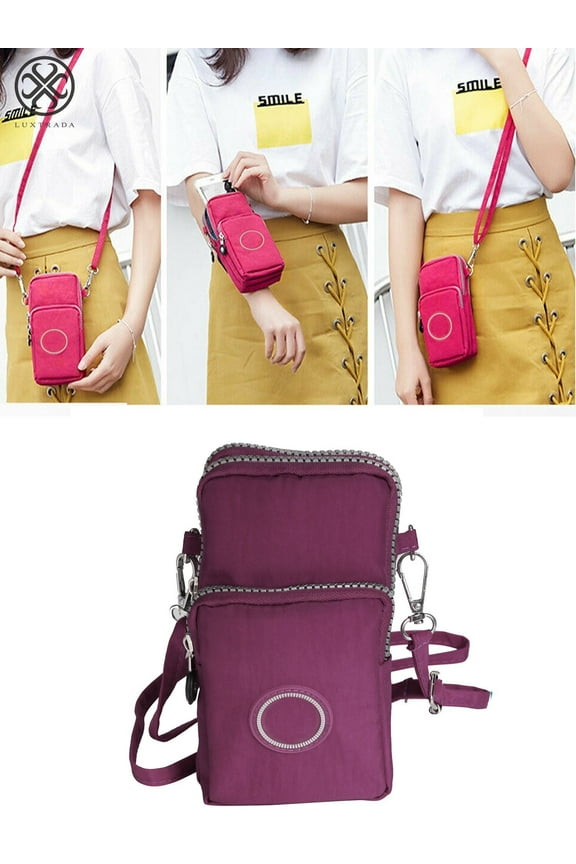 Waterproof Nylon Crossbody Cell Phone Purse Smartphone Wallet Bag for Women Compatible with All Smartphones Up to 6.5inch (Rose Red)