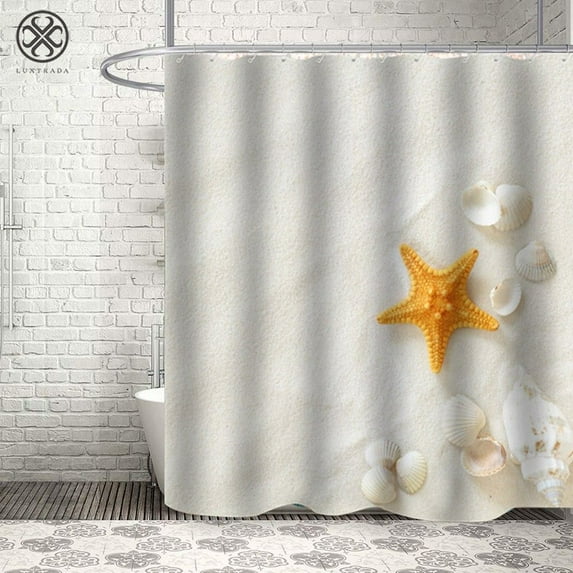 Luxtrada Waterproof Shower Curtain Set with Hooks Bathroom Accessories Size 70.8x70.8 inches (Starfish)