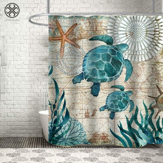 Luxtrada Waterproof Shower Curtain Set with Hooks Bathroom Accessories Size 70.8x70.8 inches (Turtles)