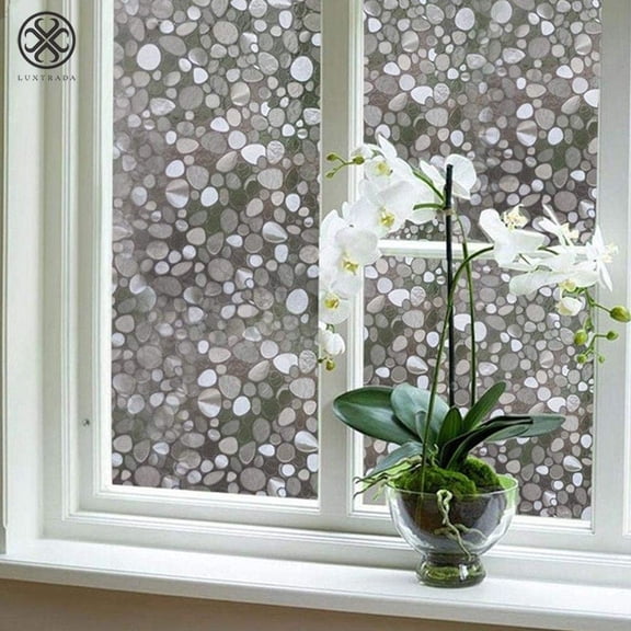 Luxtrada Window Privacy Film Rainbow Window Clings 3D Decorative Window Vinyl Stained Glass Window Decals Static Cling Window Sticker Non-Adhesive for Home Kitchen Bathroom Office (Cobblestone)