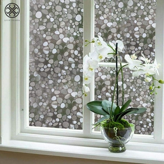 Luxtrada Window Privacy Film Rainbow Window Clings 3D Decorative Window Vinyl Stained Glass Window Decals Static Cling Window Sticker Non-Adhesive for Home Kitchen Bathroom Office (Cobblestone)