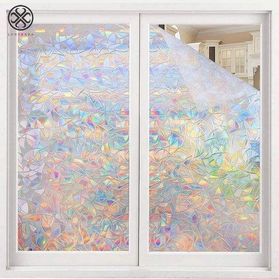 Luxtrada Window Privacy Film Rainbow Window Clings 3D Decorative Window Vinyl Stained Glass Window Decals Static Cling Window Sticker Non-Adhesive for Home Kitchen Bathroom Office (Printing)
