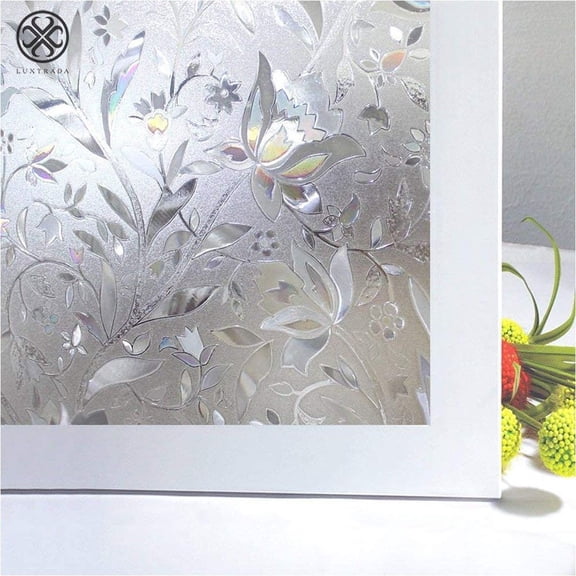 Luxtrada Window Privacy Film Rainbow Window Clings 3D Decorative Window Vinyl Stained Glass Window Decals Static Cling Window Sticker Non-Adhesive for Home Kitchen Bathroom Office (Tulip)