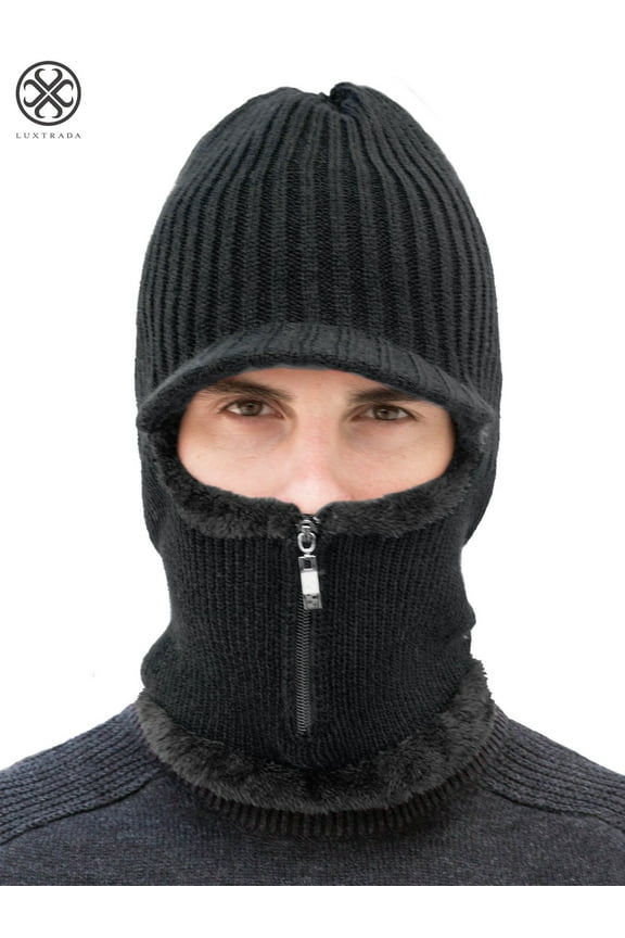 Winter Hat Warm Knitted Wool Thick Baggy Slouchy Beanie Skull Cap with Zipper for Men (Black)