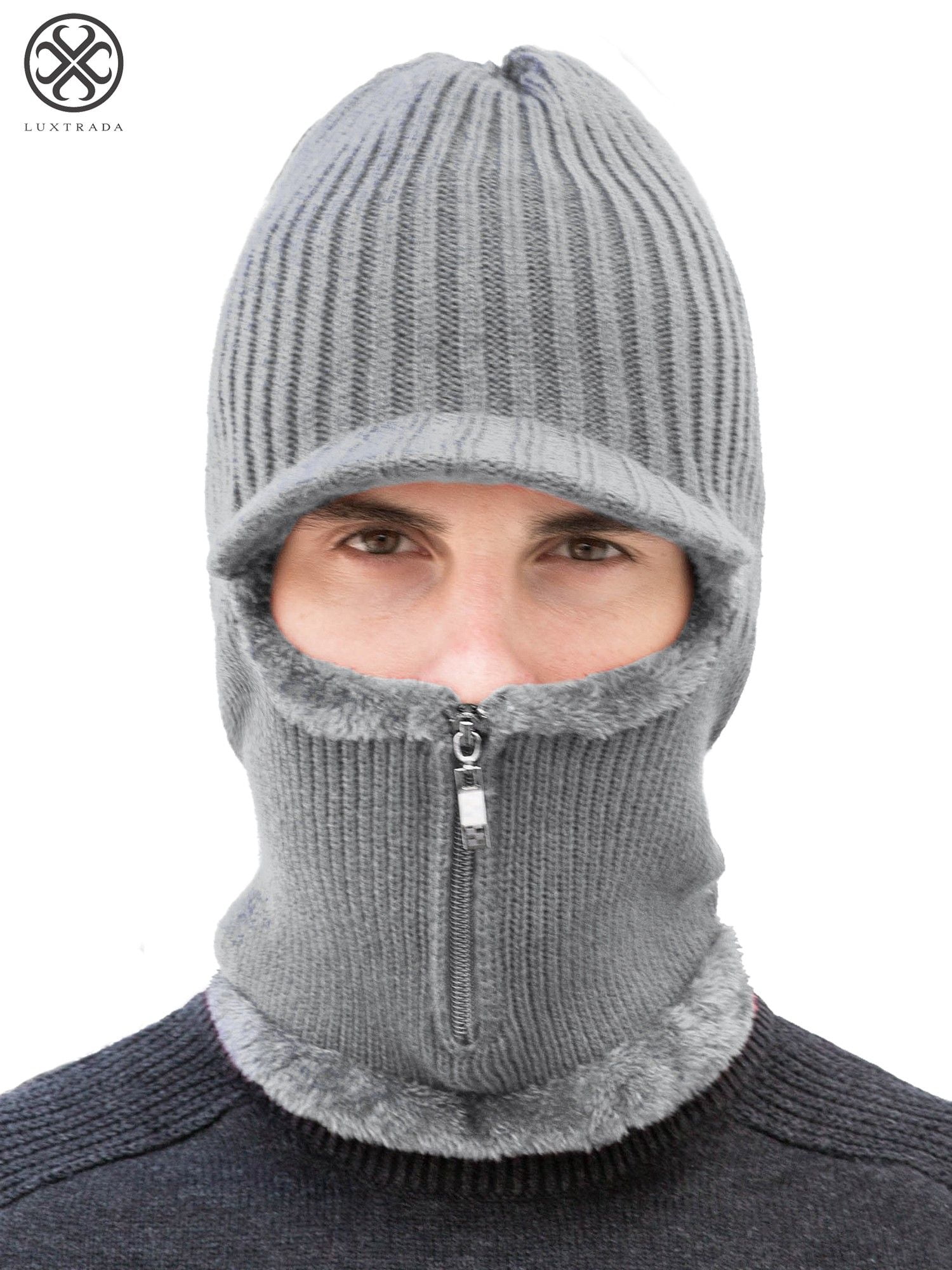 Men's Navy Blue Visor Beanie Skull Cap – One Hole Full Face Warm Winter Knit Hat