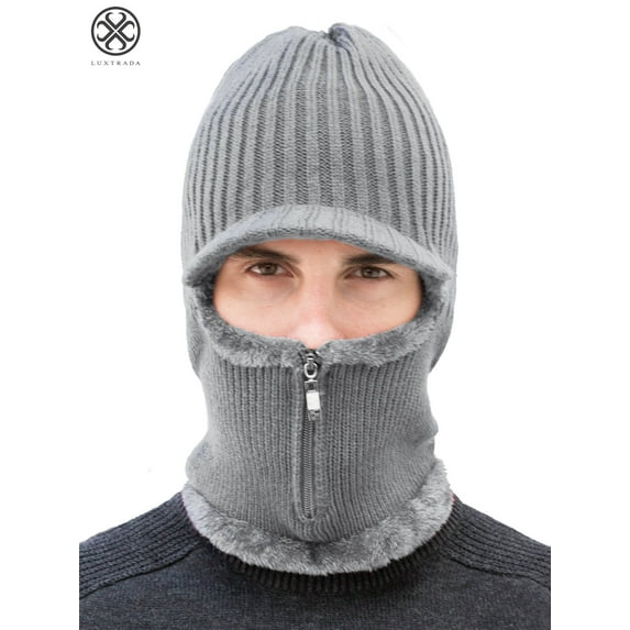 Luxtrada Winter Hat Warm Knitted Wool Thick Baggy Slouchy Beanie Skull Cap with Zipper for Men (Grey)