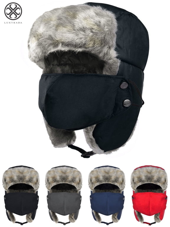 Winter Hats for Men and Women Trooper Hunting Hat Ushanka Hat Ski Hat with Ear Flaps Windproof Waterproof Warm Hat (Black )