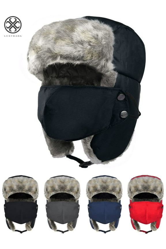 Winter Hats for Men and Women Trooper Hunting Hat Ushanka Hat Ski Hat with Ear Flaps Windproof Waterproof Warm Hat (Black )