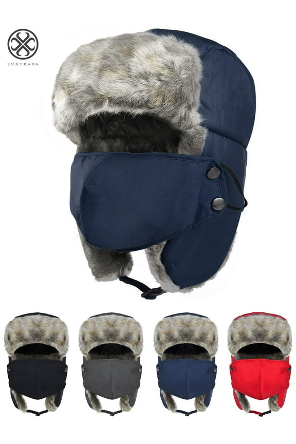 Winter Hats for Men and Women Trooper Hunting Hat Ushanka Hat Ski Hat with Ear Flaps Windproof Waterproof Warm Hat (Navy Blue)
