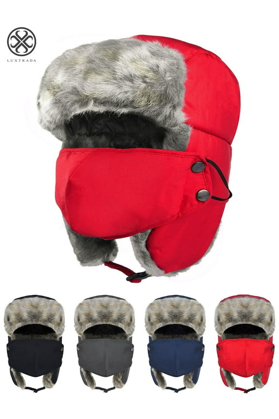 Winter Hats for Men and Women Trooper Hunting Hat Ushanka Hat Ski Hat with Ear Flaps Windproof Waterproof Warm Hat (Red)