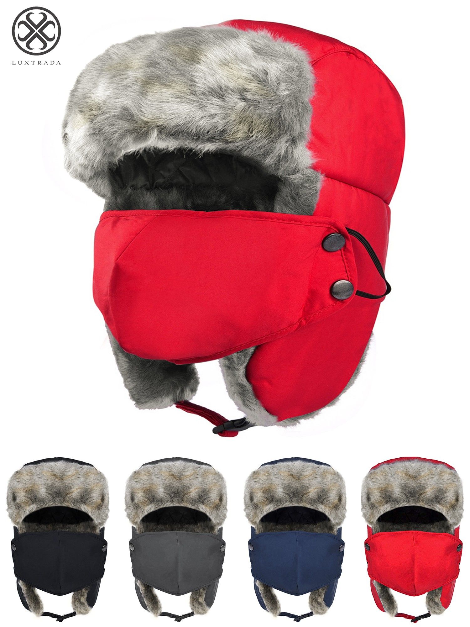 Luxtrada Winter Hats for Men and Women Trooper Hunting Hat Ushanka Hat Ski Hat with Ear Flaps Windproof Waterproof Warm Hat (Red) - image 1 of 10