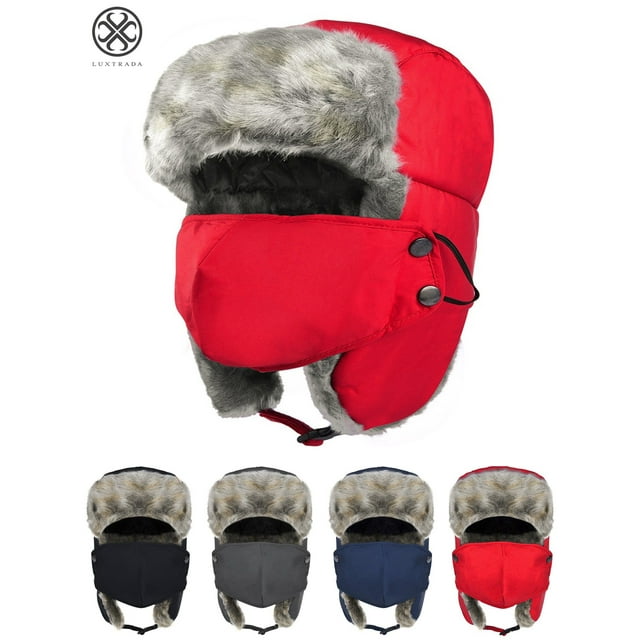 Luxtrada Winter Hats for Men and Women Trooper Hunting Hat Ushanka Hat Ski Hat with Ear Flaps Windproof Waterproof Warm Hat (Red)
