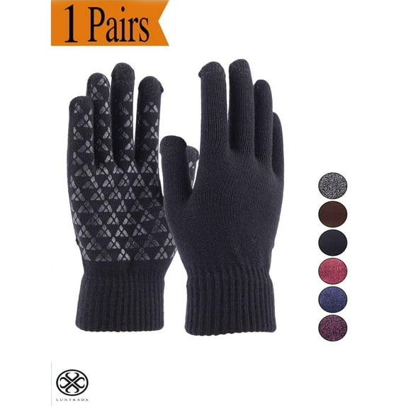 Luxtrada Winter Knit Gloves Touchscreen Warm Thermal Soft Lining Elastic Cuff Texting Anti-Slip for Women Men (Black,Men)